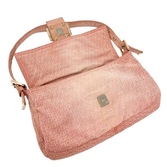 FENDI Vintage Zucchino Monogram Mamma Baguette Shoulder Bag Orange Pink [106017] - Picture 11 of 14